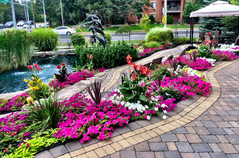 Beautiful garden pond at Waterford Barrie Retirement Residence